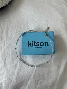 Kitson Los Angeles Clear Moonstone Beaded Choker Necklace with Gold Accent